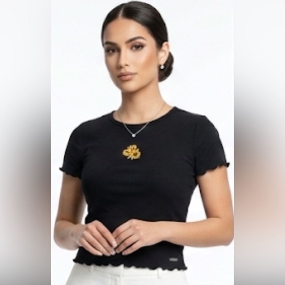 Hollister Black Tee with Sunflower Accent